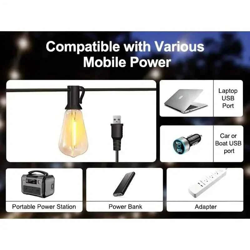 60FT Solar String Lights With USB Port & Remote Control