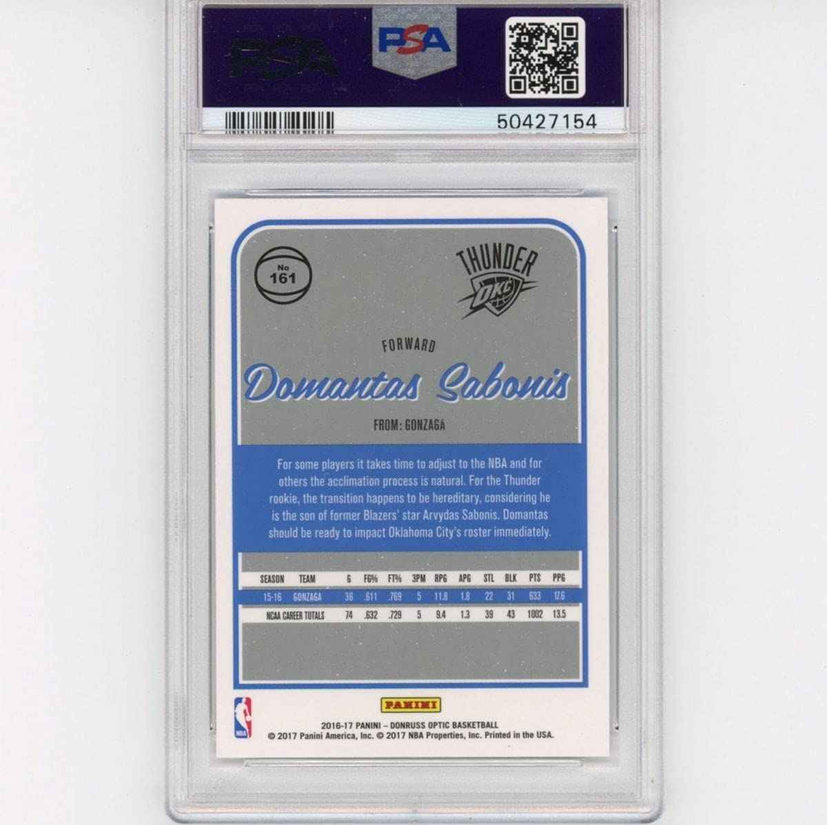 Graded 2016-17 Panini Donruss Optic Domantas Sabonis #161 Rookie RC Basketball Card PSA 10 Gem Mint