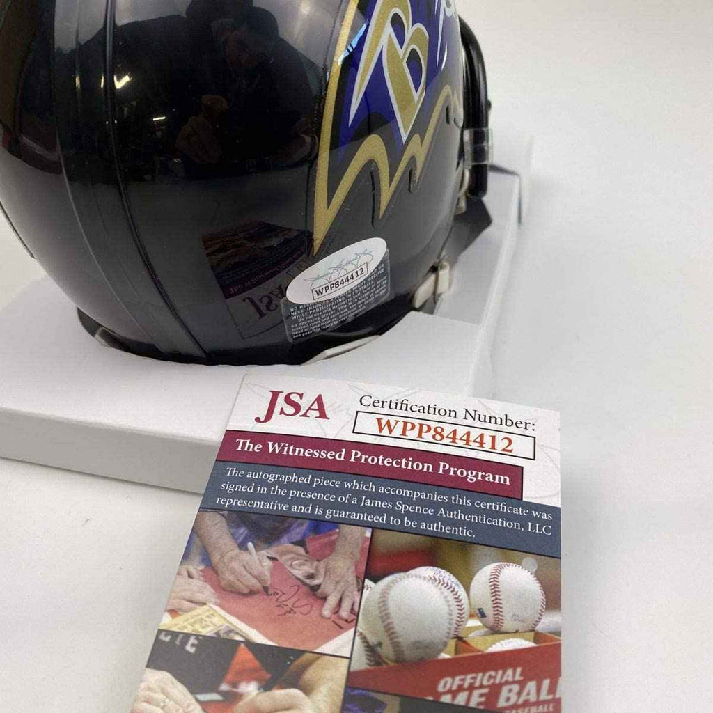 Autographed/Signed Lamar Jackson Baltimore Ravens Football Mini Helmet JSA COA