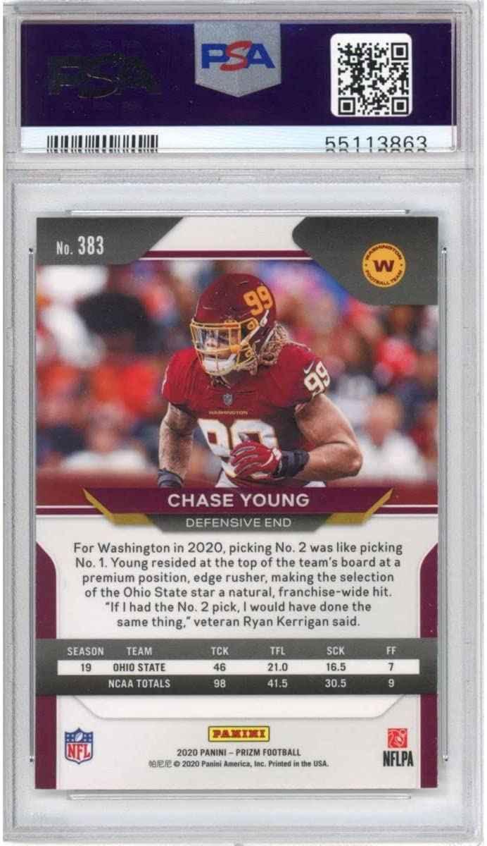 Graded 2020 Panini Prizm Chase Young #383 Rookie RC Football Card PSA 10 Gem Mint