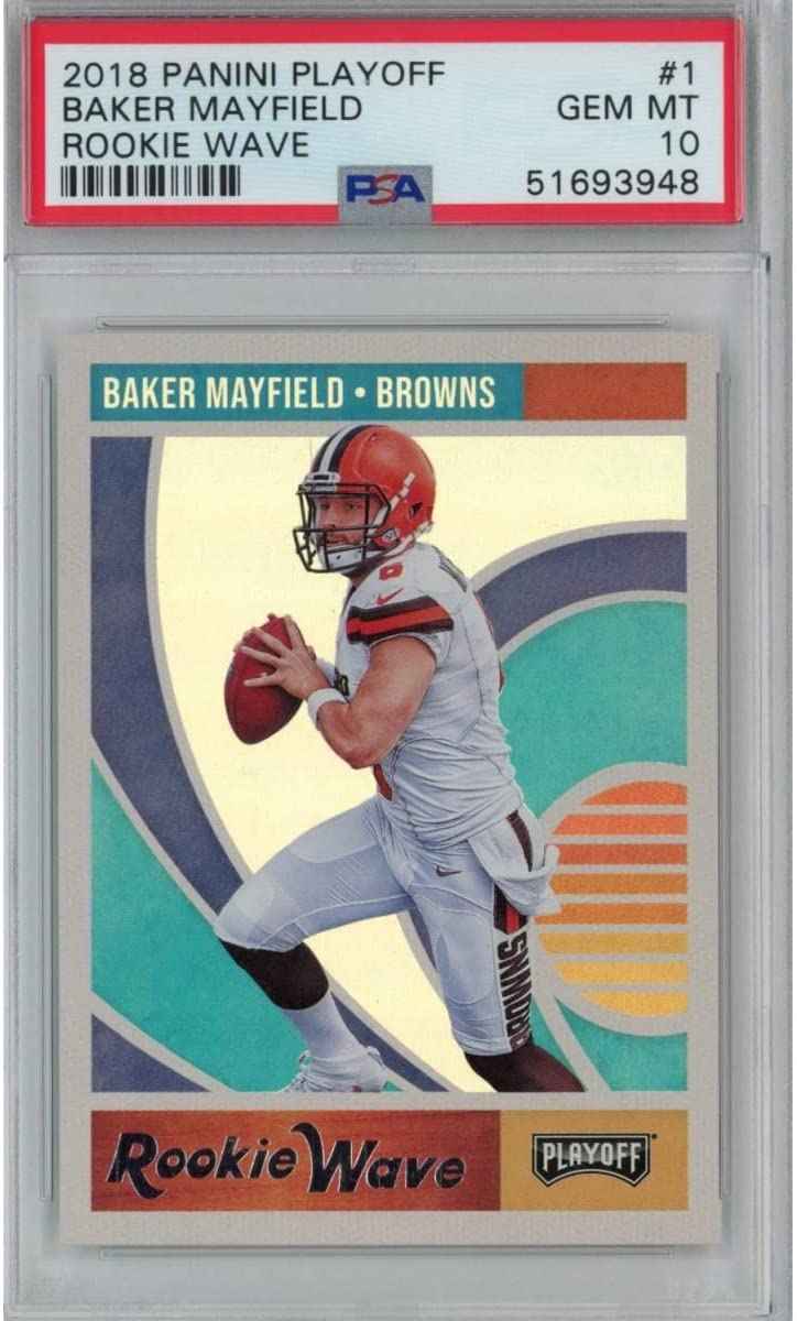 Graded 2018 Panini Playoff Baker Mayfield #1 Rookie Wave RC Football Card PSA 10 Gem Mint