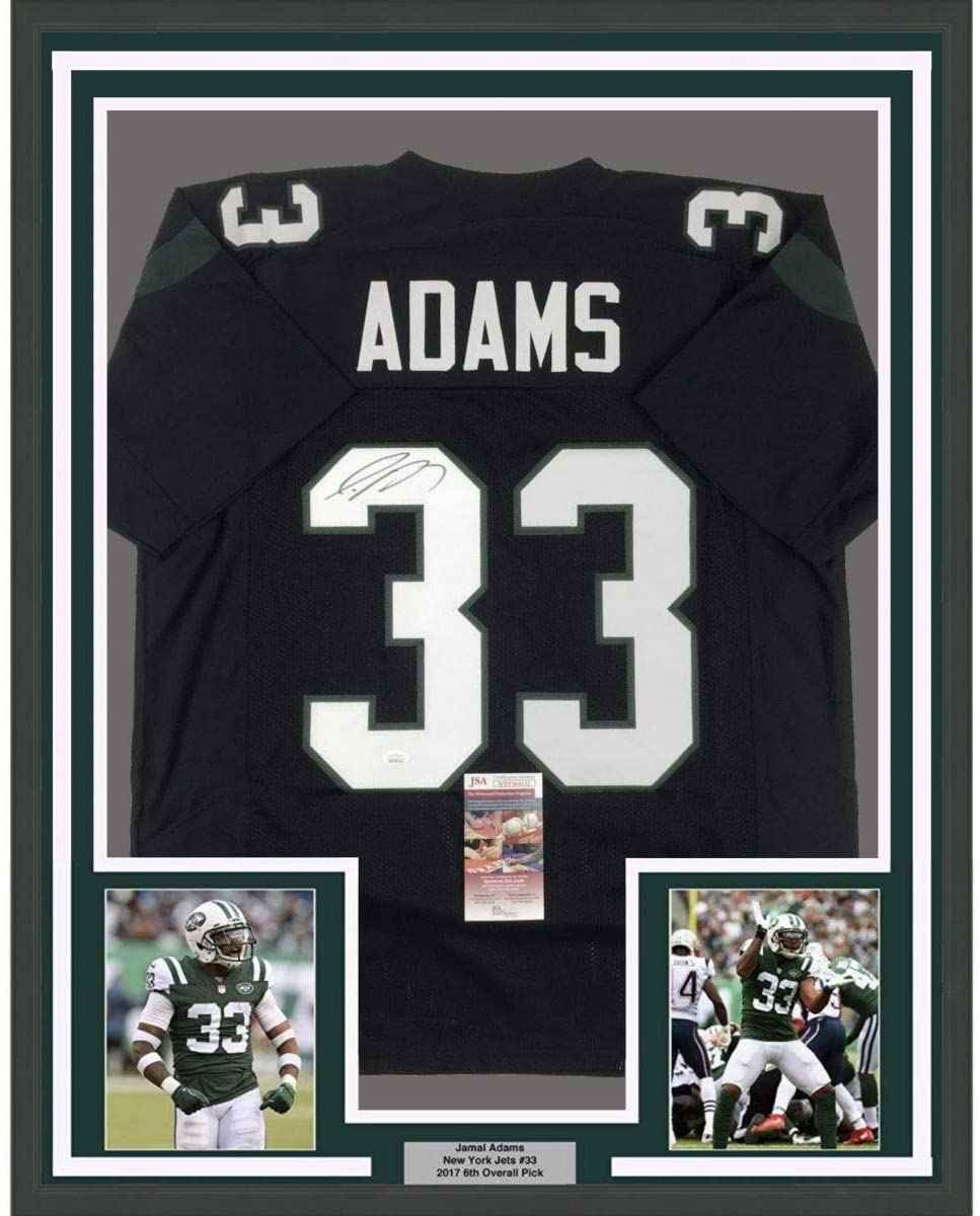 Framed Autographed/Signed Jamal Adams 35x39 New York Black Football Jersey JSA COA