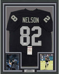 Framed Autographed/Signed Jordy Nelson 35x39 Oakland Black Football Jersey JSA COA