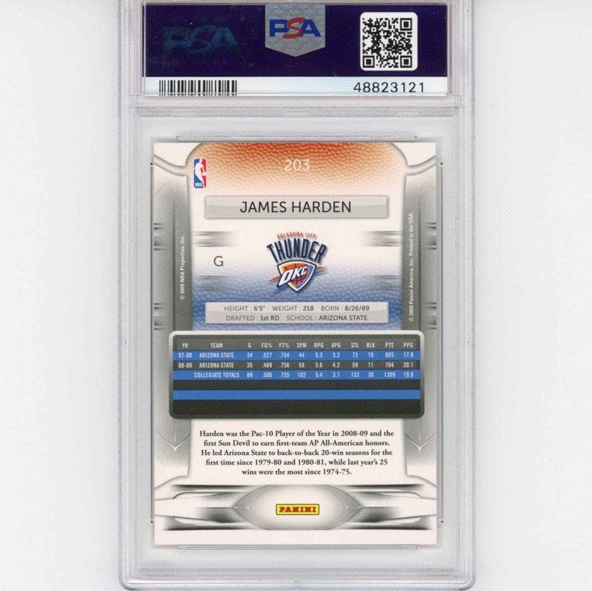 Graded 2009-10 Panini Prestige James Harden #203 Rookie RC Basketball Card PSA 10 Gem Mint
