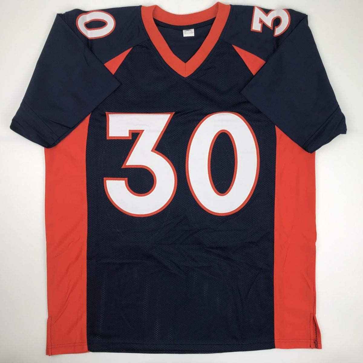 Autographed/Signed Phillip Lindsay Denver Blue Football Jersey JSA COA