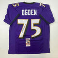 Autographed/Signed Jonathan Ogden HOF 13 Baltimore Purple Football Jersey JSA COA