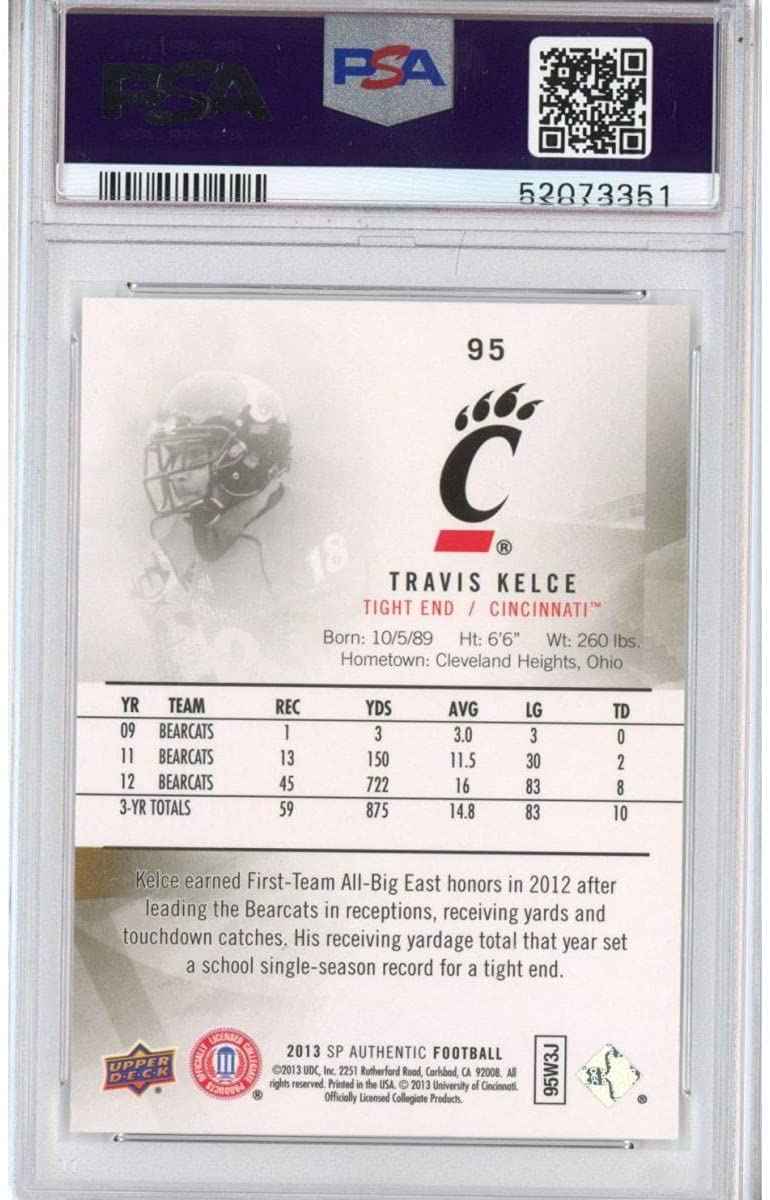 Graded 2013 Upper Deck UD SP Authentic Travis Kelce #95 Rookie RC Football Card PSA 10 Gem Mint