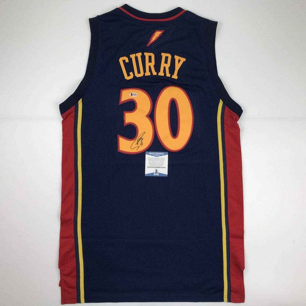 Autographed/Signed Stephen Steph Curry Golden State Blue Rookie Basketball Jersey Beckett BAS COA