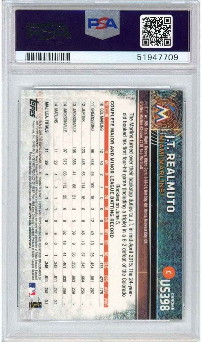 Graded 2015 Topps Chrome Update JT J.T. Realmuto #US398 Rookie RC Baseball Card PSA 10 Gem Mint