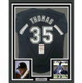 Framed Autographed/Signed Frank Thomas HOF 2014 35x39 Chicago Black Baseball Jersey JSA COA