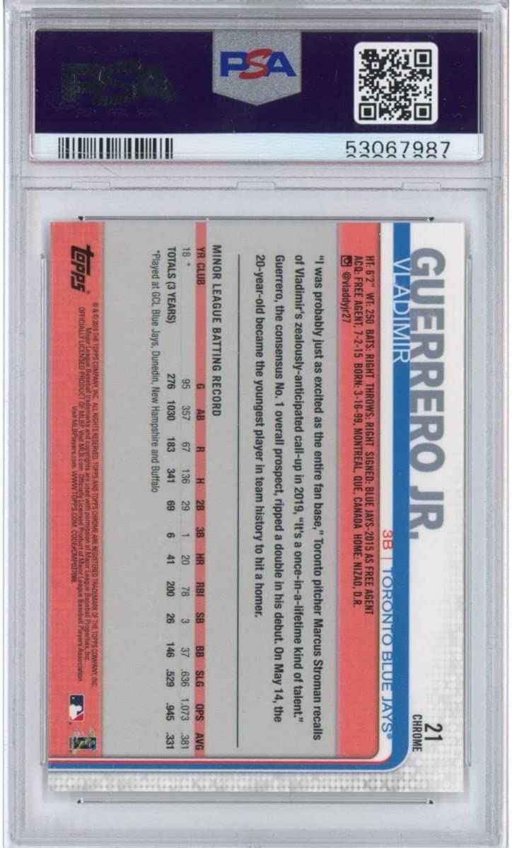 Graded 2019 Topps Chrome Update Vladimir Vlad Guerrero Jr. #21 Throwing Rookie RC Baseball Card PSA 10 Gem Mint