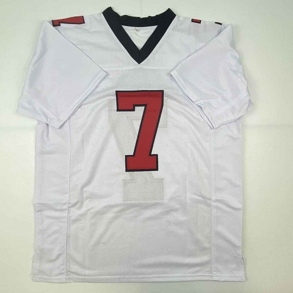 Autographed/Signed Michael Mike Vick Atlanta Retro White Football Jersey Beckett BAS COA