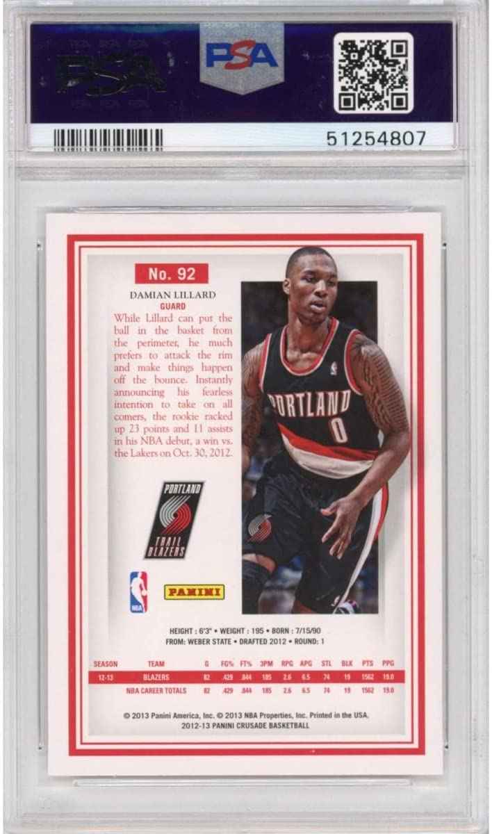 Graded 2012-13 Panini Crusade Damian Lillard #92 Rookie RC Basketball Card PSA 10 Gem Mint