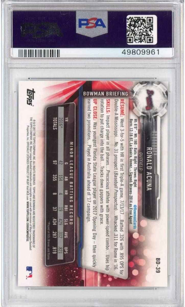 Graded 2017 Topps Bowman Draft Ronald Acuna Jr. #BD39 Rookie RC Baseball Card PSA 10 Gem Mint