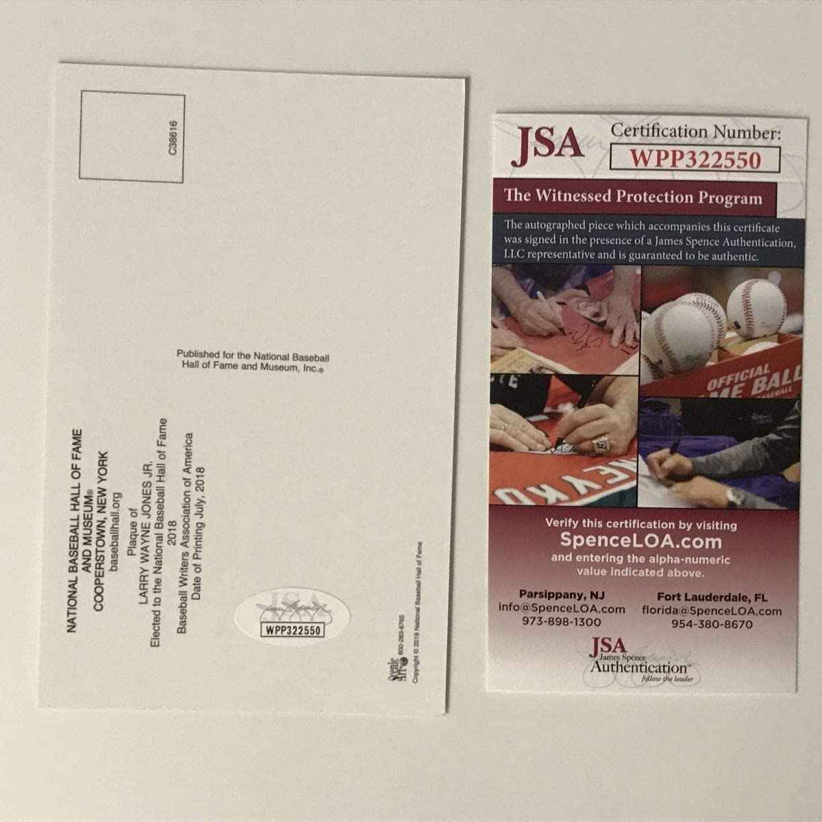Autographed/Signed Chipper Jones HOF Hall Of Fame Baseball Plaque Postcard JSA COA