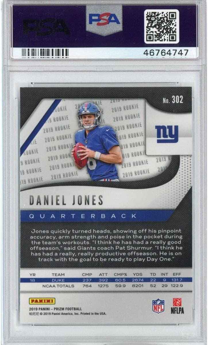 Graded 2019 Panini Prizm Daniel Jones #302 Rookie RC Football Card PSA 10 Gem Mint