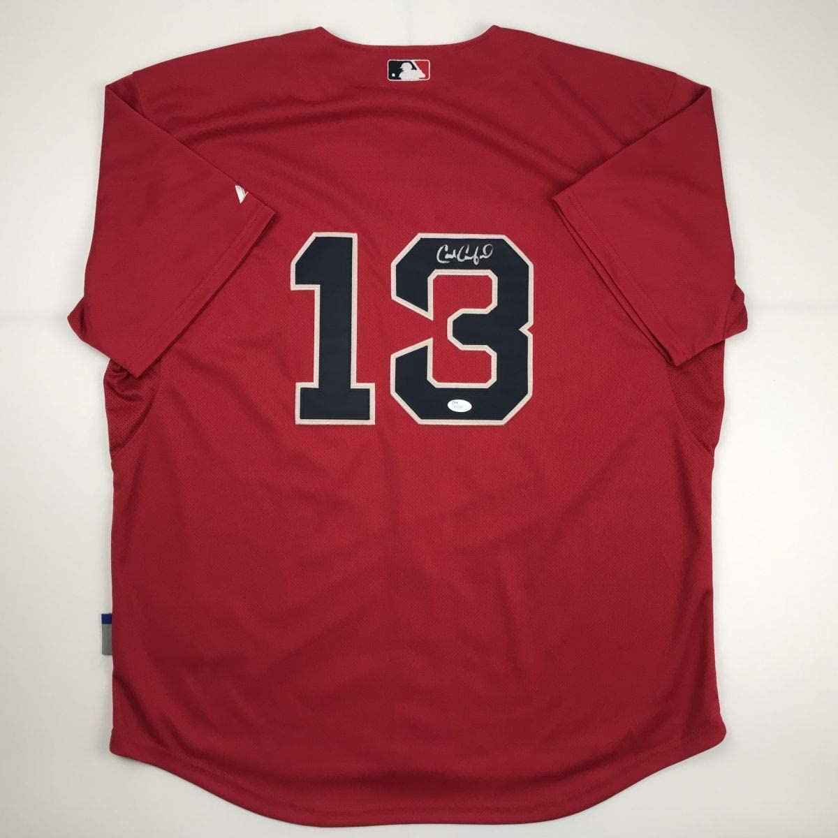 Autographed/Signed Carl Crawford Boston Red Baseball Jersey JSA COA Holo Only