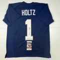Autographed/Signed Lou Holtz Notre Dame Blue College Football Jersey JSA COA