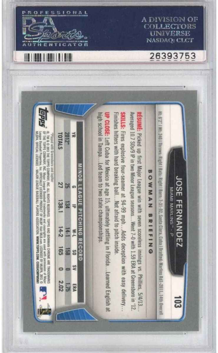 Graded 2013 Bowman Chrome Jose Fernandez #103 Rookie RC Baseball Card PSA 10 Gem Mint