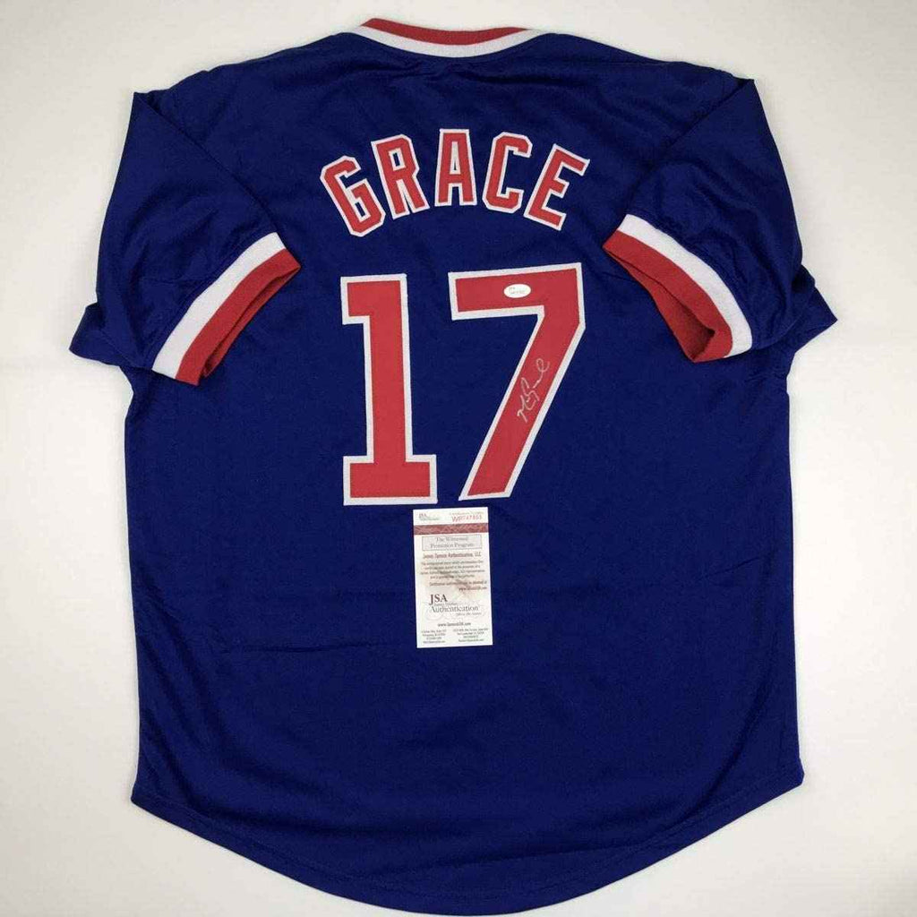 Autographed/Signed Mark Grace Chicago Blue Baseball Jersey JSA COA