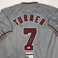 Autographed/Signed Trea Turner Washington Grey Baseball Jersey JSA COA