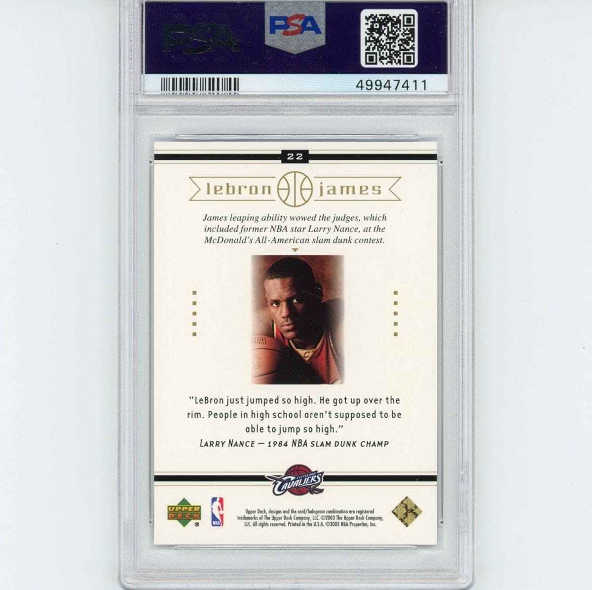 Graded 2003-04 Upper Deck LeBron James #22 Box Set Rookie RC Basketball Card PSA 10 Gem Mint