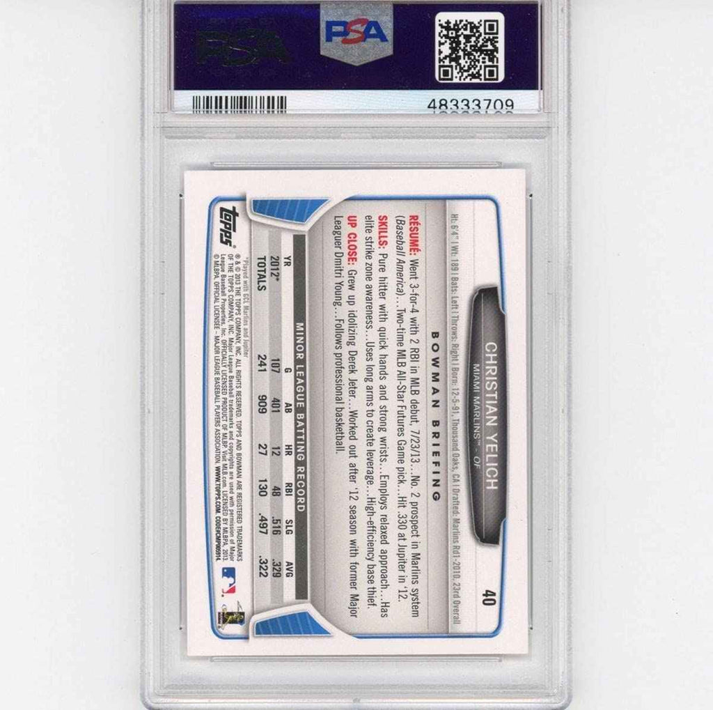 Graded 2013 Bowman Draft Picks & Prospects Christian Yelich #40 Rookie RC Baseball Card PSA 10 Gem Mint