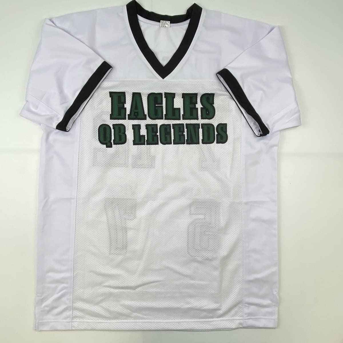 Autographed/Signed Eagles QB Legends McNabb Cunningham Vick Jaworski Philadelphia White Football Jersey JSA COA