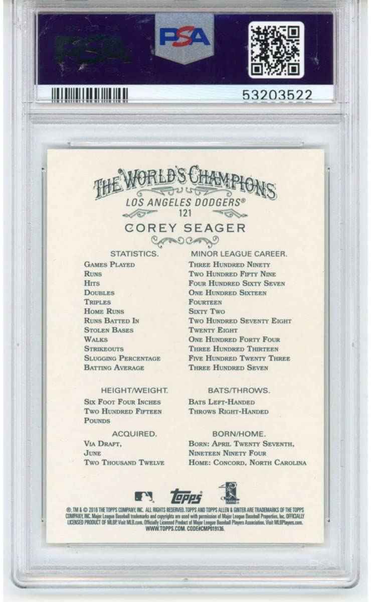 Graded 2016 Topps Allen & Ginter Corey Seager #121 Rookie RC Baseball Card PSA 10 Gem Mint
