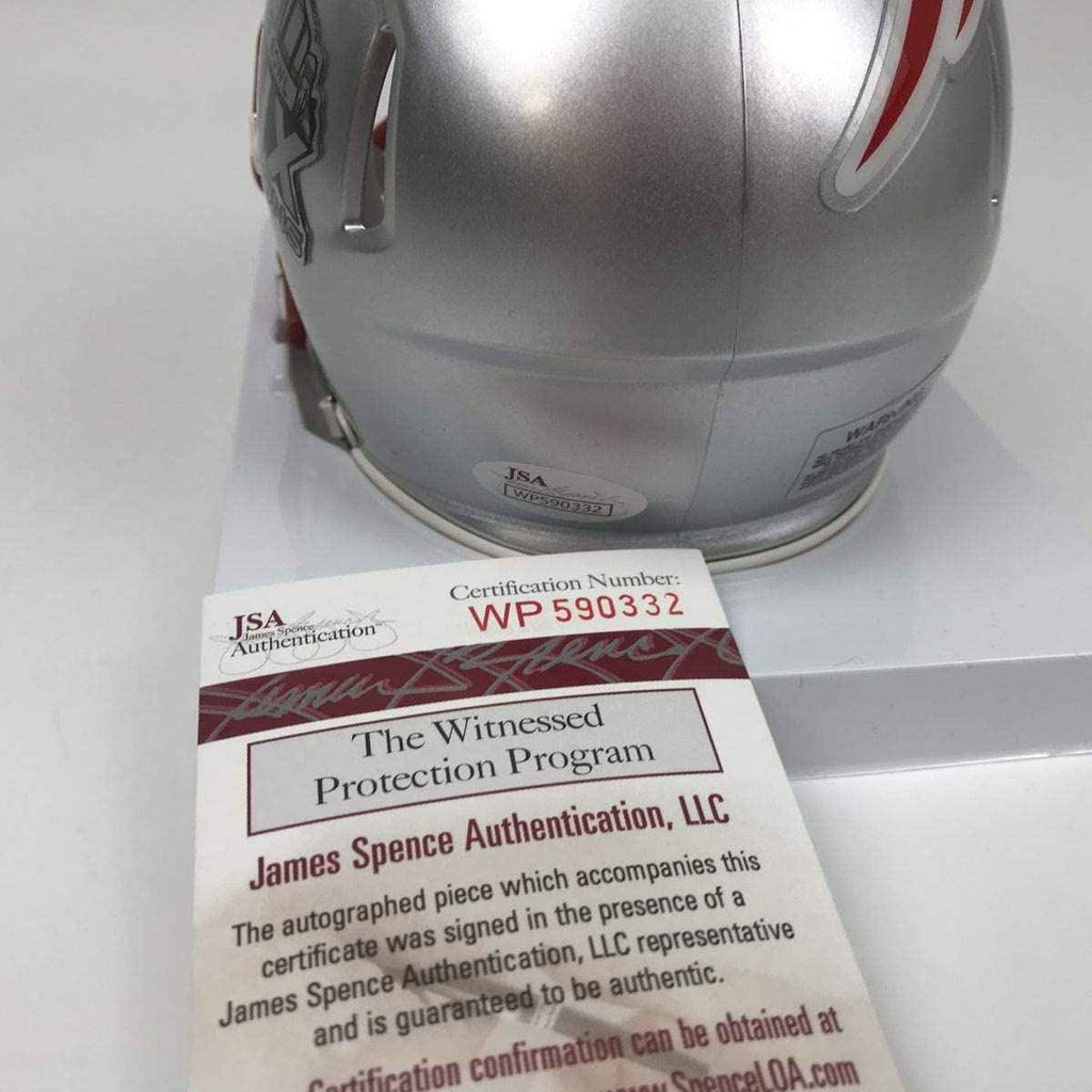 Autographed/Signed Julian Edelman Super Bowl XLIX New England Patriots Football Mini Helmet JSA COA