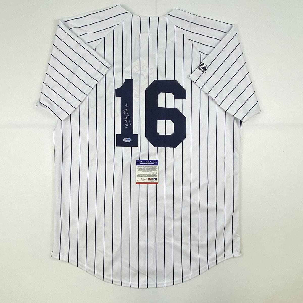 Autographed/Signed Whitey Ford New York Pinstripe Baseball Jersey PSA/DNA COA #2