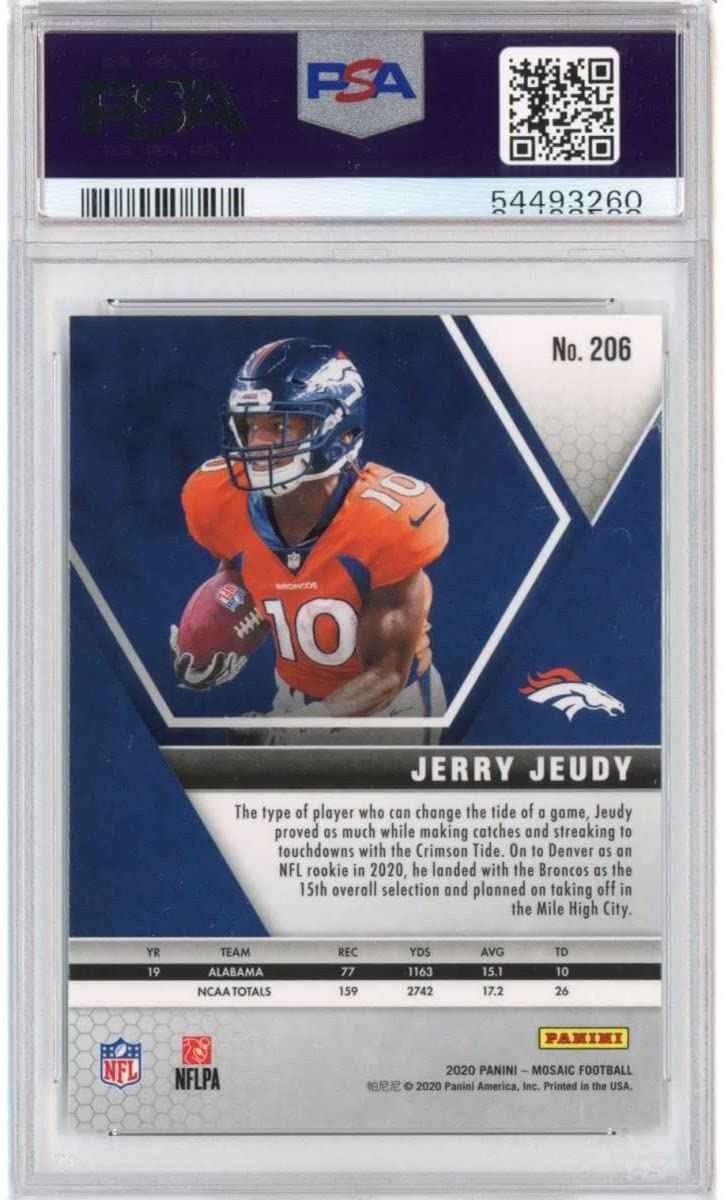 Graded 2020 Panini Mosaic Jerry Jeudy #206 Rookie RC Football Card PSA 10 Gem Mint