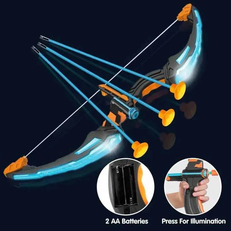 LED Bow & Arrow Toy Set for Kids Light-Up Archery Play Kit with Suction Cup Arrows (Blue/Green)