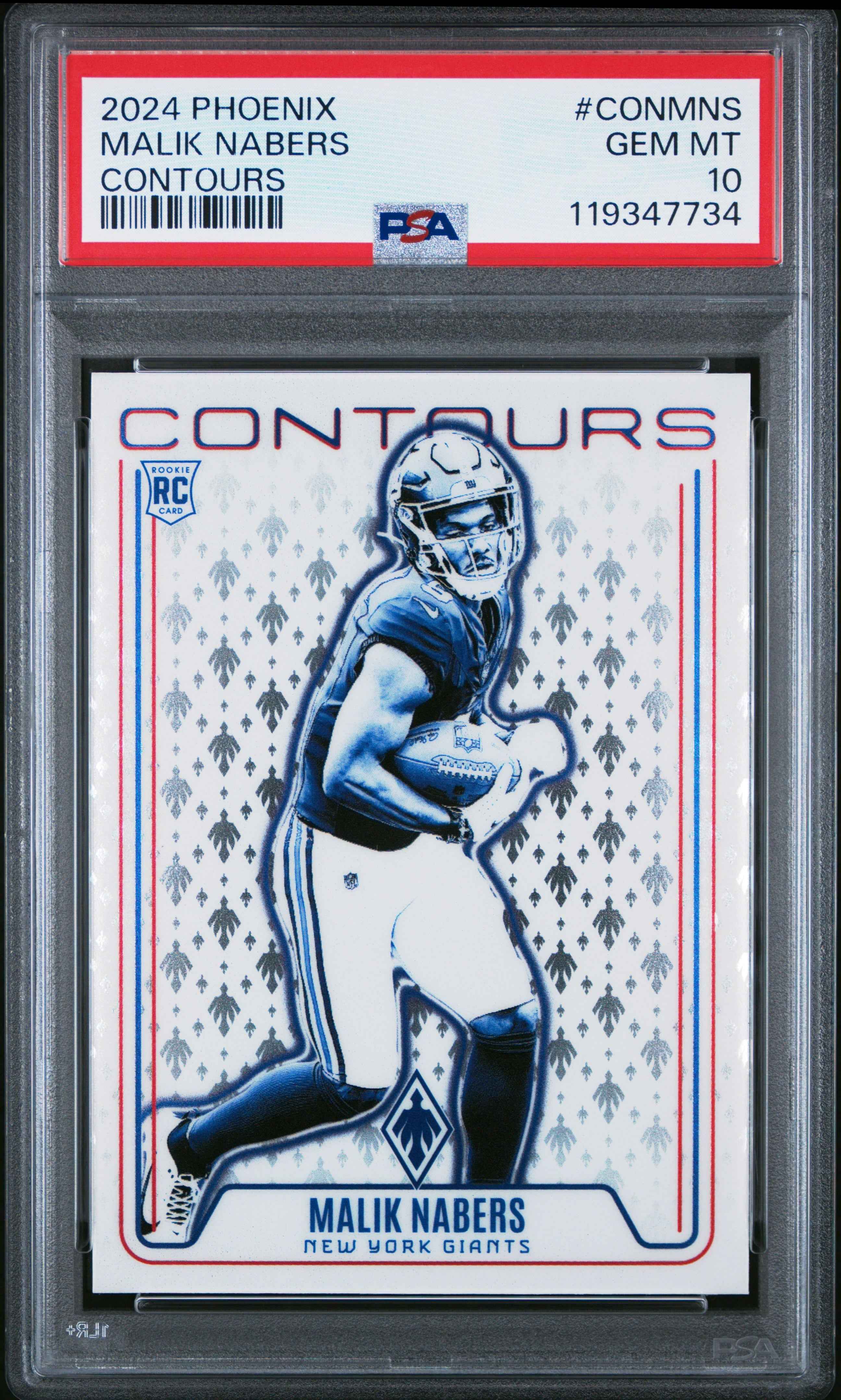 Graded 2024 Panini Phoenix Malik Nabers #CONMNS Contours Rookie RC Football Card PSA 10 Gem Mint