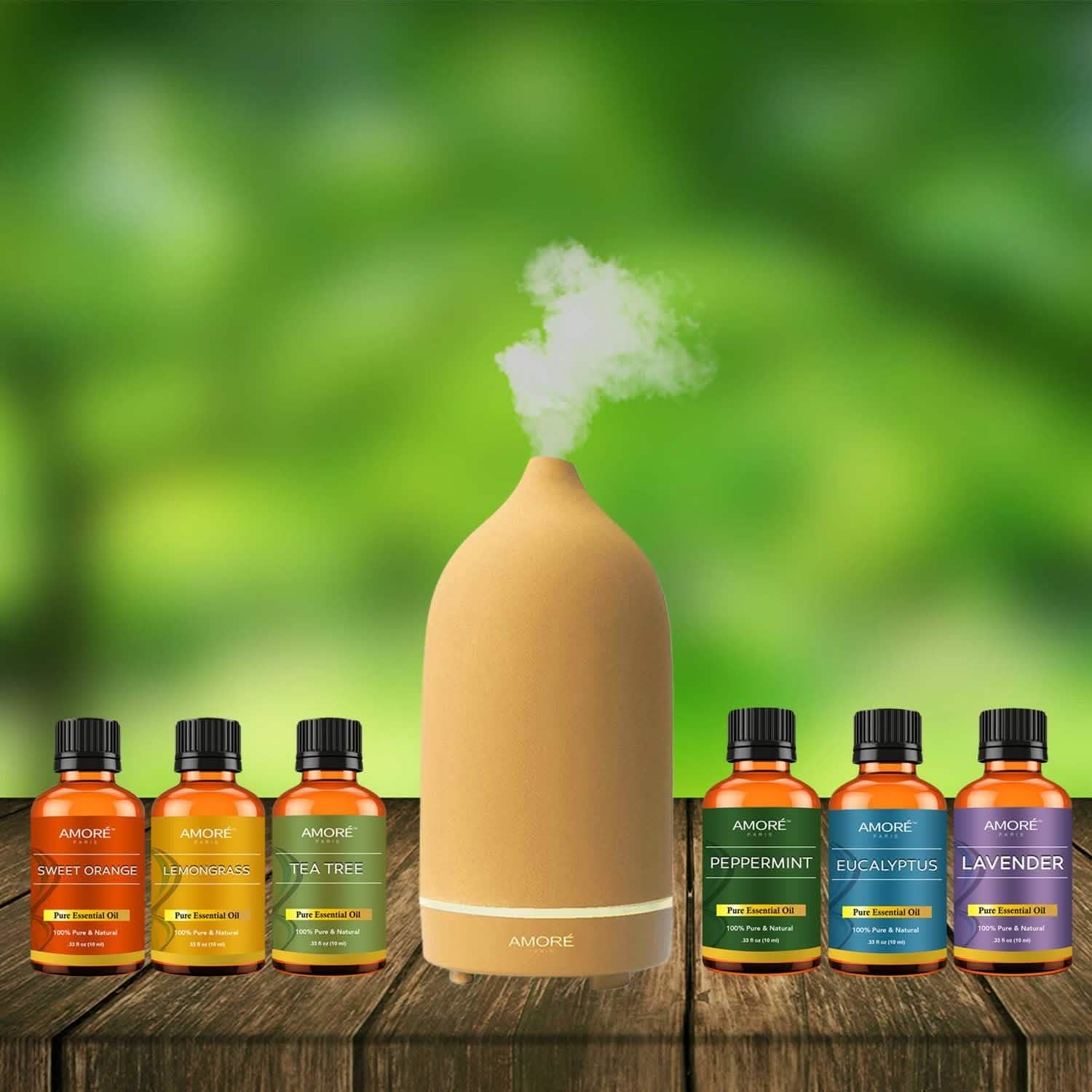 7-Piece: Ultrasonic Aromatherapy Essential Oil Diffuser with Essential Oils