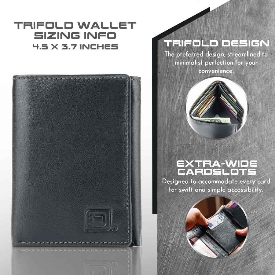 Mens RFID Wallet - Extra Capacity Trifold 7 slot with ID Window