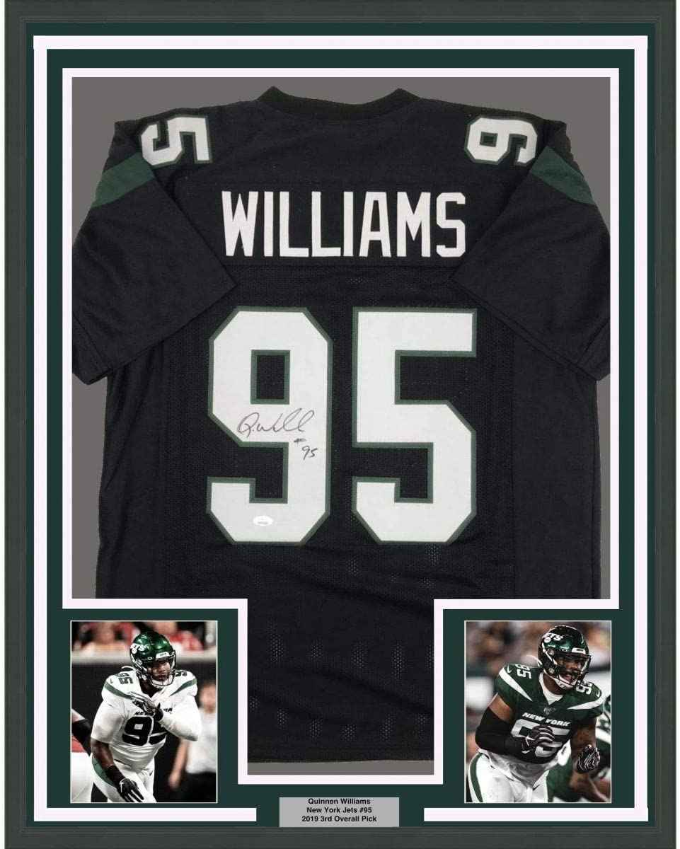 Framed Autographed/Signed Quinnen Williams 35x39 New York Black Football Jersey JSA COA