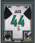 Framed Autographed/Signed Myles Jack 35x39 Jacksonville Retro White Football Jersey JSA COA