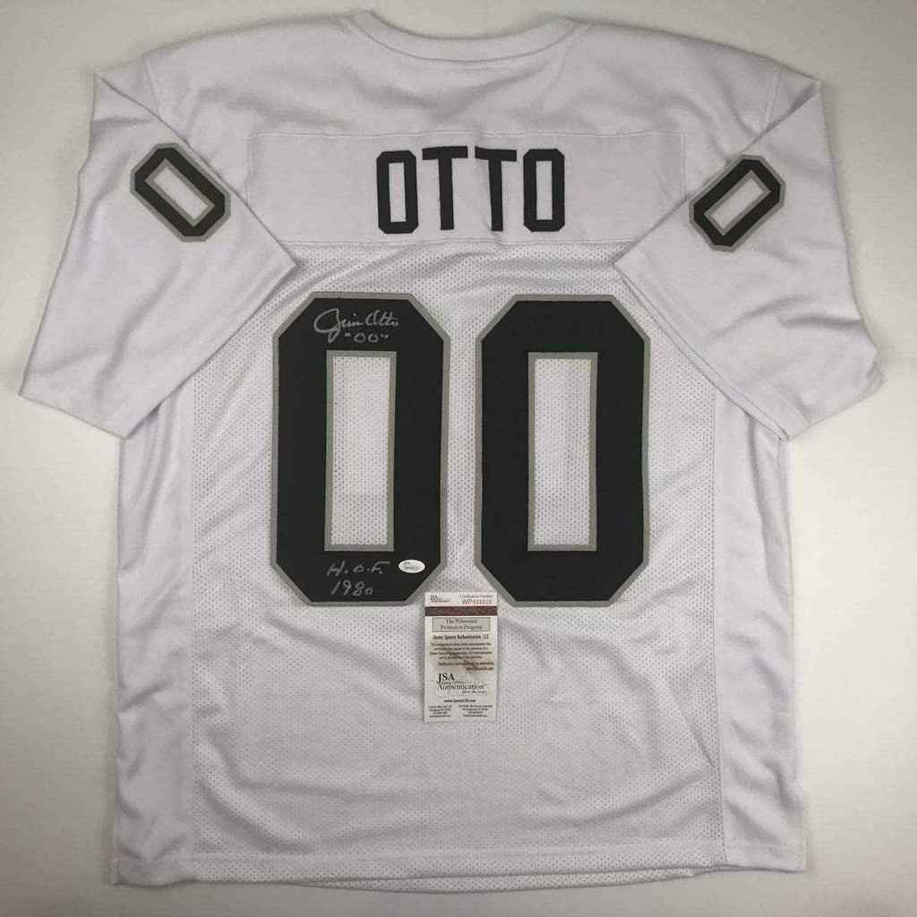 Autographed/Signed Jim Otto HOF 80 Oakland White Football Jersey JSA COA