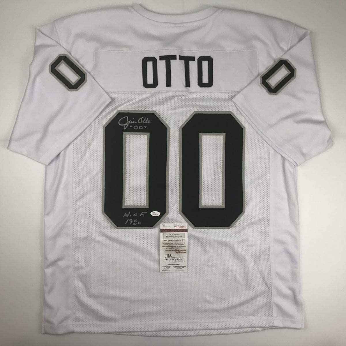 Autographed/Signed Jim Otto HOF 80 Oakland White Football Jersey JSA COA