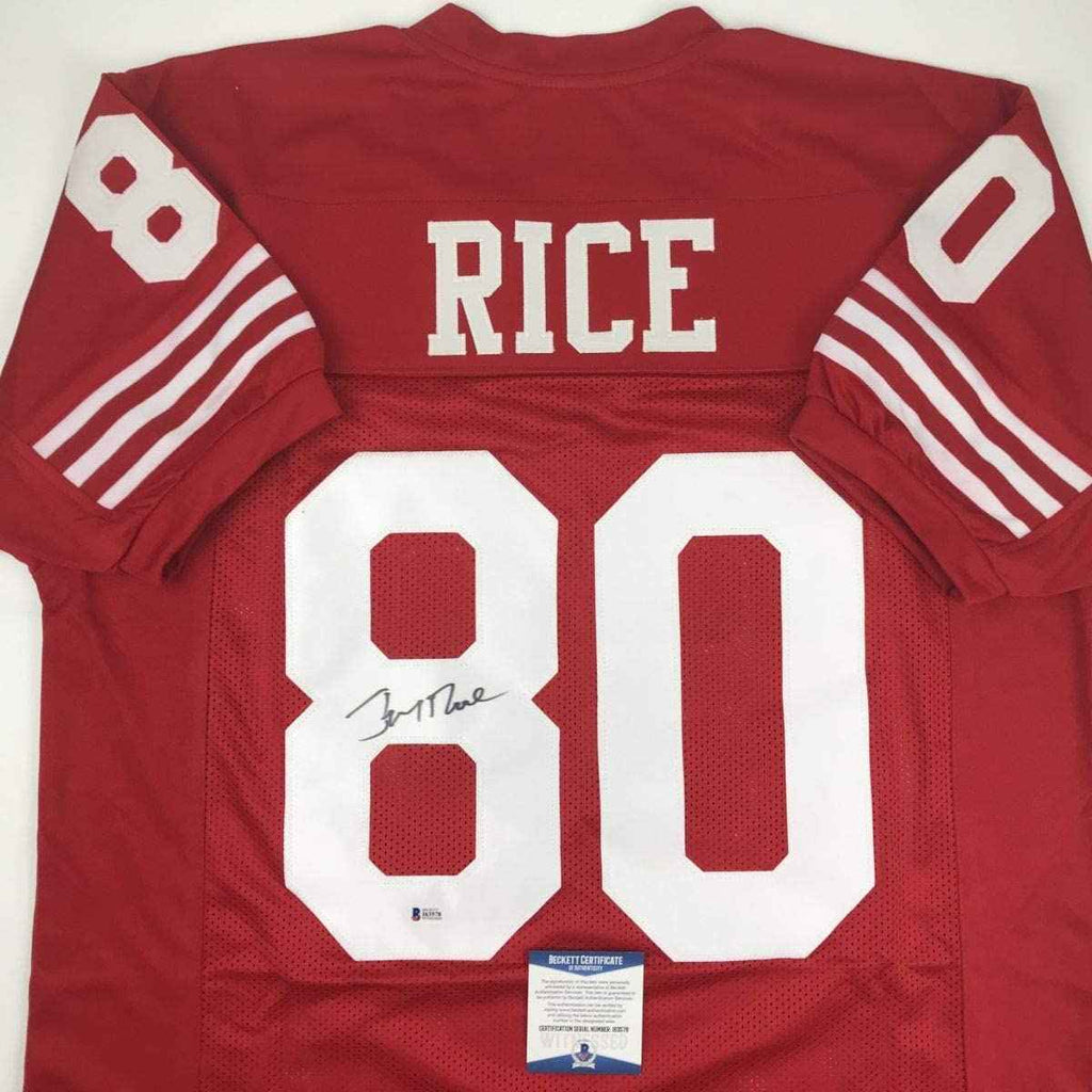 Autographed/Signed Jerry Rice San Francisco Red Football Jersey Beckett BAS COA