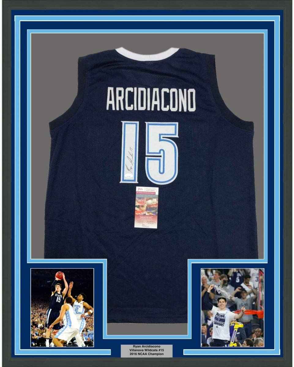 Framed Autographed/Signed Ryan Arcidiacono 35x39 Villanova Blue College Basketball Jersey JSA COA