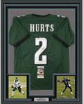 Framed Autographed/Signed Jalen Hurts 35x39 Philadelphia Green Football Jersey JSA COA