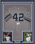 Framed Autographed/Signed Mariano Rivera 35x39 New York Grey Baseball Jersey PSA/DNA COA