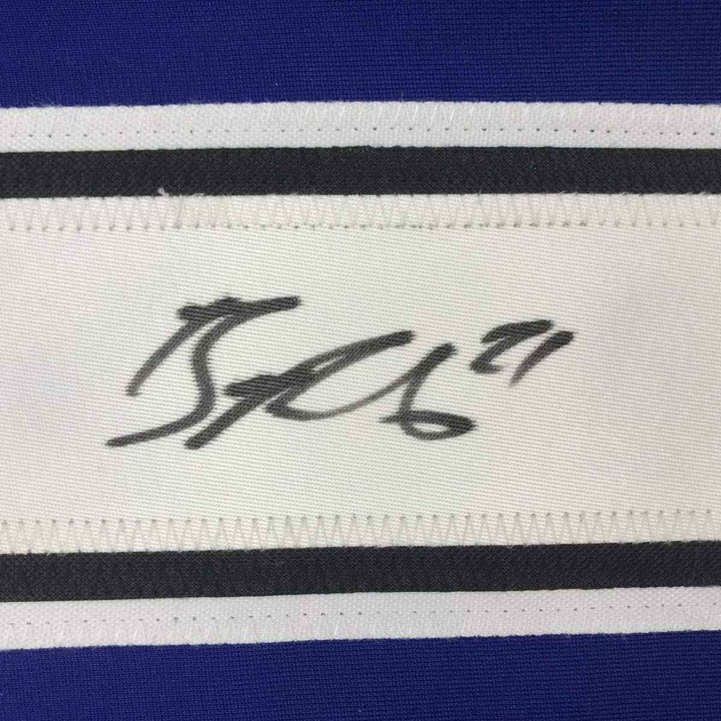 Framed Autographed/Signed Brayden Point 35x39 Tampa Bay Blue Hockey Jersey JSA COA