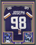 Framed Autographed/Signed Linval Joseph 35x39 Minnesota Purple Football Jersey JSA COA