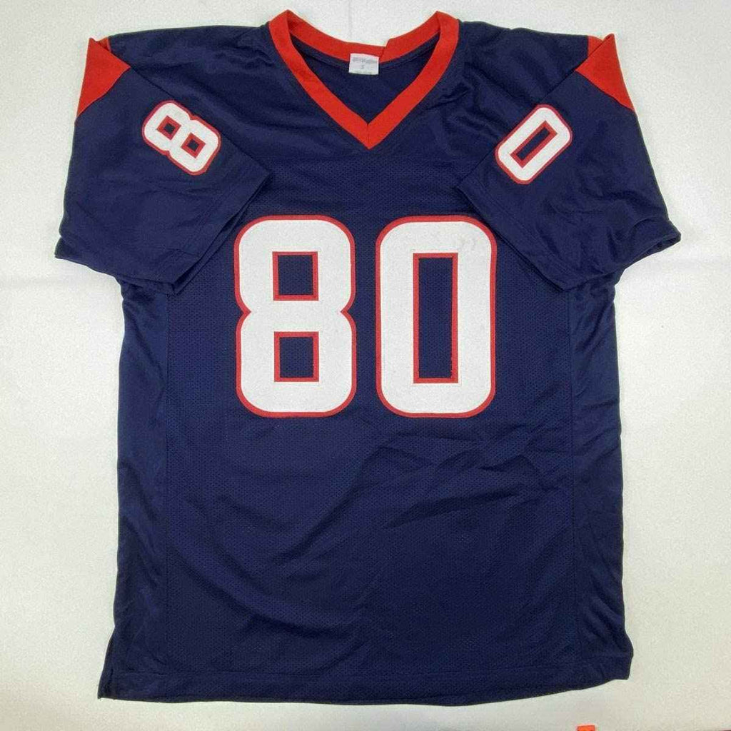 Autographed/Signed Andre Johnson Houston Blue Football Jersey JSA COA