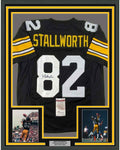 Framed Autographed/Signed John Stallworth HOF 02 35x39 Pittsburgh Black Football Jersey JSA COA