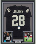 Framed Autographed/Signed Josh Jacobs Viva 35x39 Las Vegas Oakland Black Football Jersey Beckett BAS COA