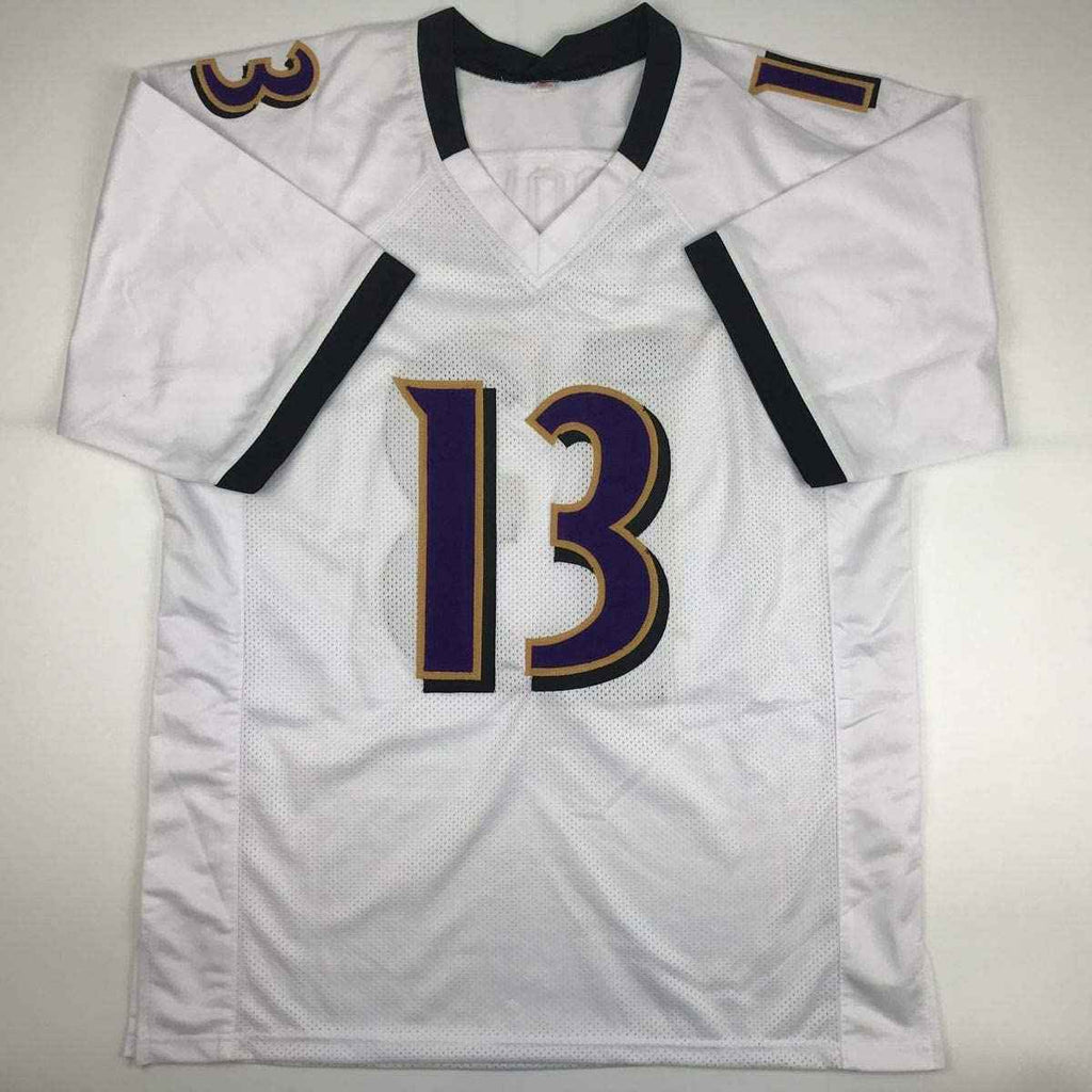 Autographed/Signed John Brown Baltimore White Football Jersey JSA COA